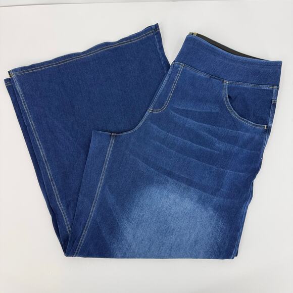 Halara Flex Size 2X High Waisted Wide Leg Pull On Casual Jeans Bright Blue Denim - Picture 5 of 11
